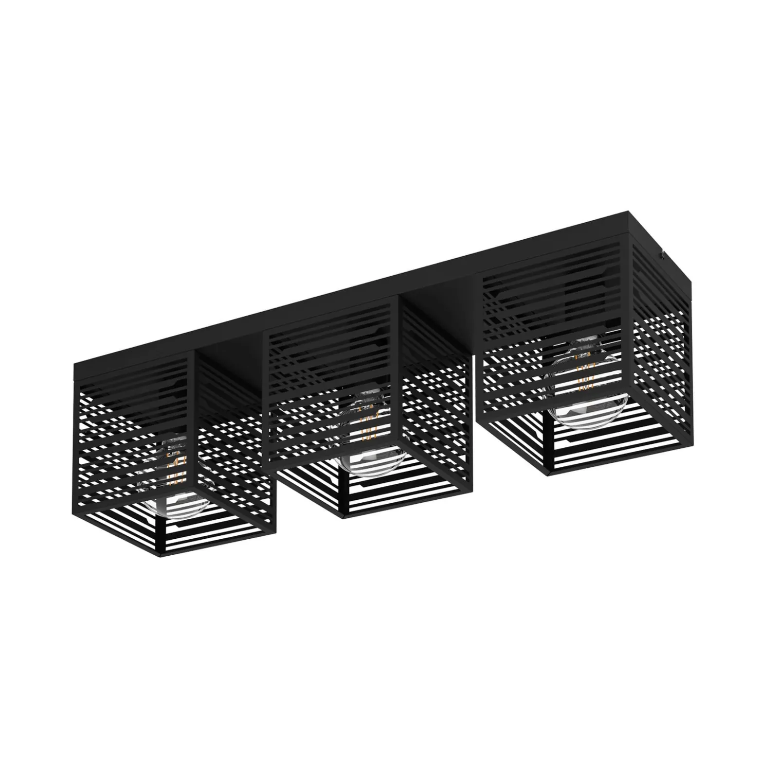 Deckenlampe Piedritas, drei schwarze Quaderschirme