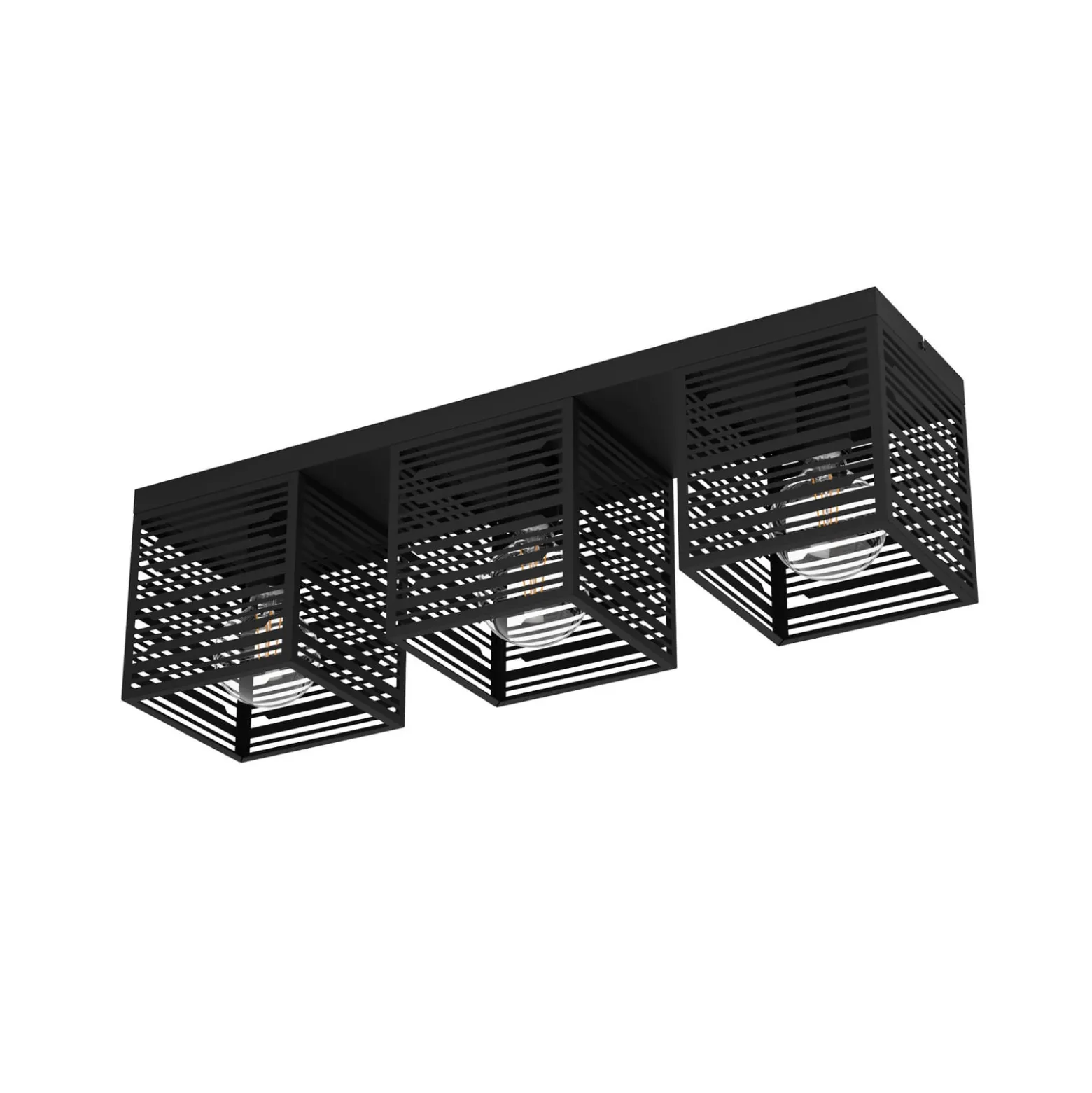 Deckenlampe Piedritas, drei schwarze Quaderschirme