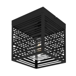 Deckenlampe Piedritas, ein schwarzer Quaderschirm