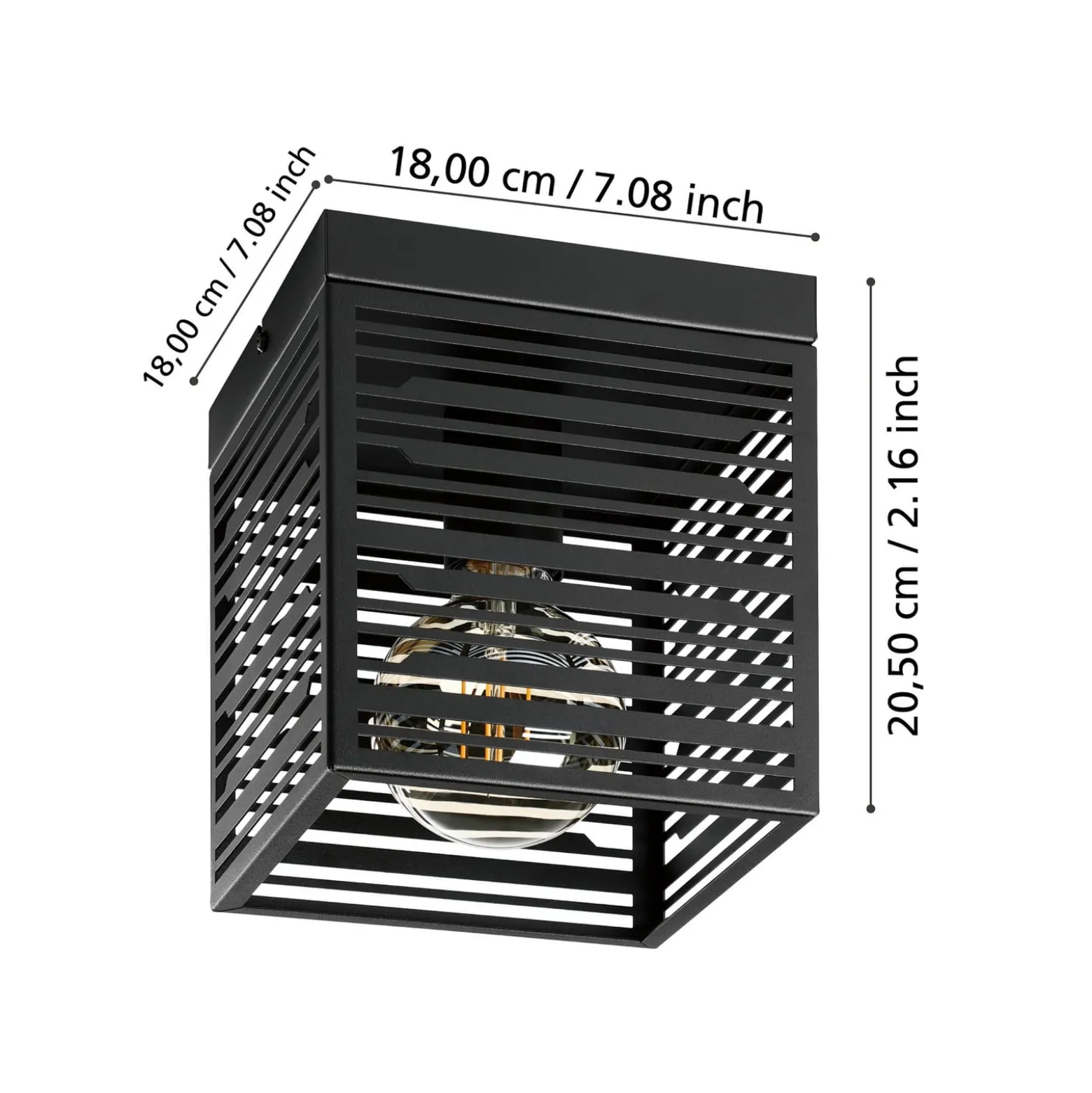 Deckenlampe Piedritas, ein schwarzer Quaderschirm