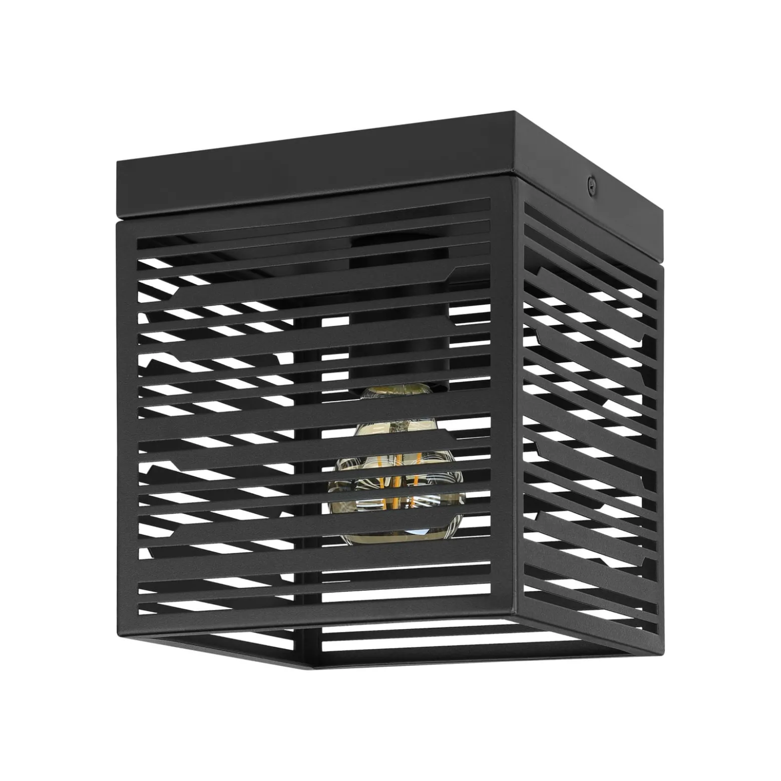 Deckenlampe Piedritas, ein schwarzer Quaderschirm