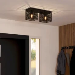 Deckenlampe Piedritas, zwei schwarze Quaderschirme