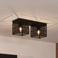 Deckenlampe Piedritas, zwei schwarze Quaderschirme