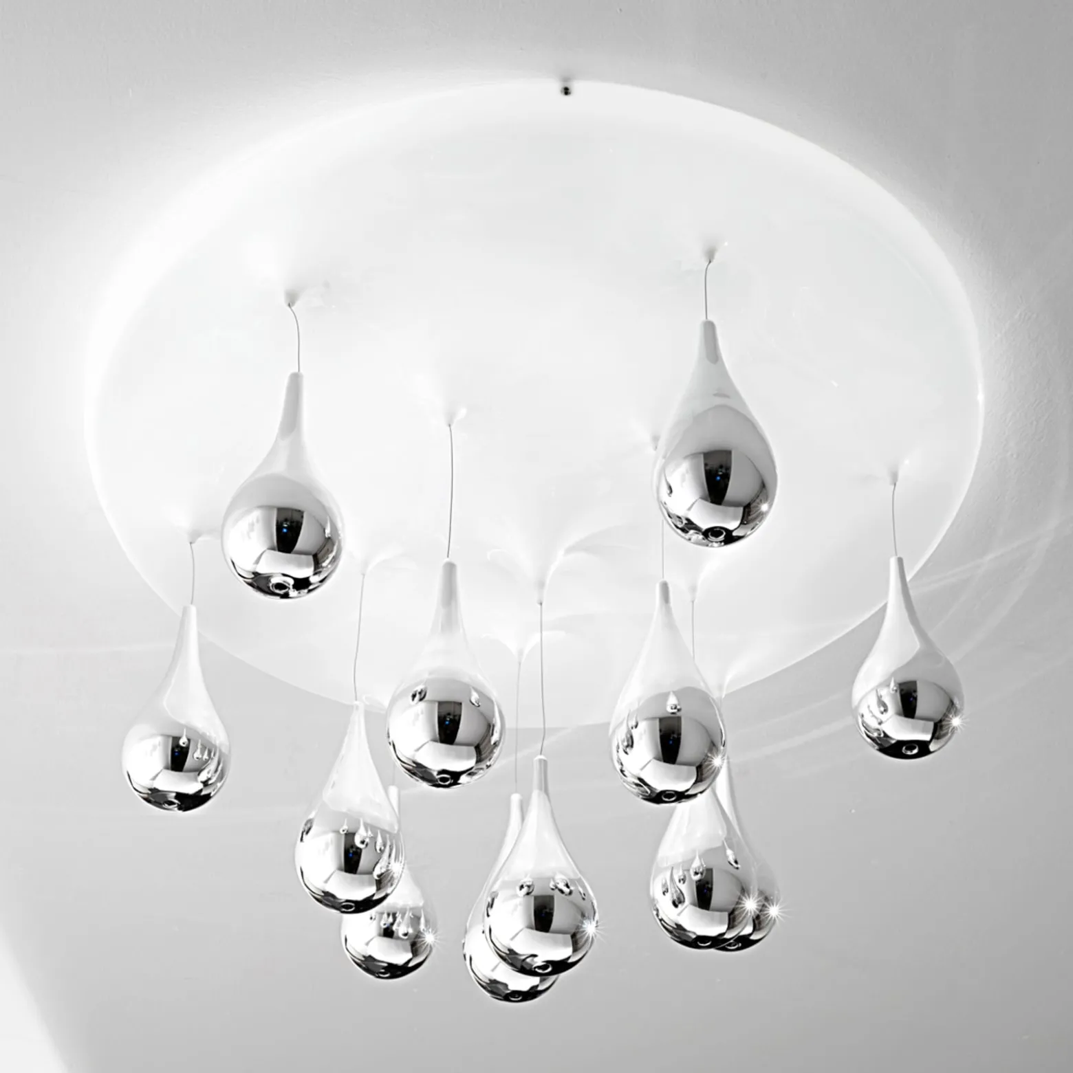 Deckenlampe Pioggia, weiß, chrom, Ø 70 cm H 35 cm