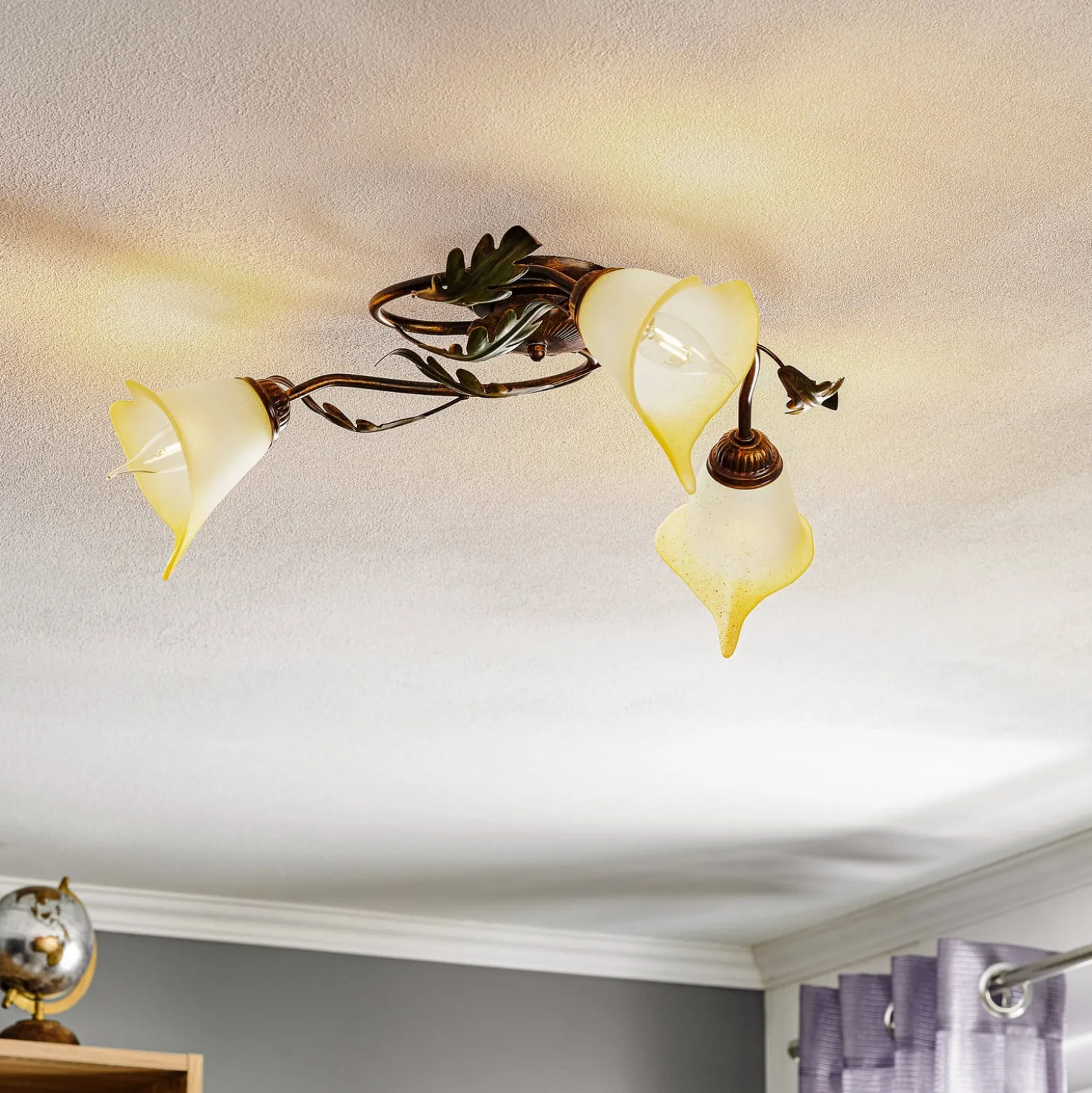 Deckenlampe Quercia 3-flammig creme/bronze/grün