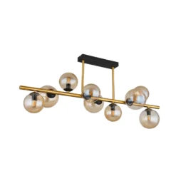 Deckenlampe Riha, Länge 87 cm, amber/messingfarben, 9-flg.