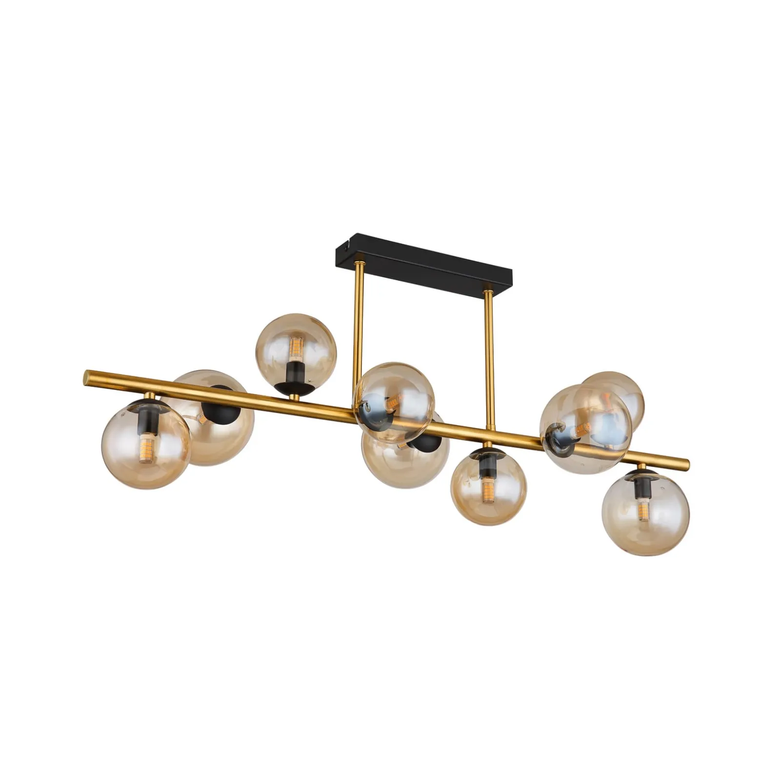 Deckenlampe Riha, Länge 87 cm, amber/messingfarben, 9-flg.