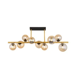 Deckenlampe Riha, Länge 87 cm, amber/messingfarben, 9-flg.