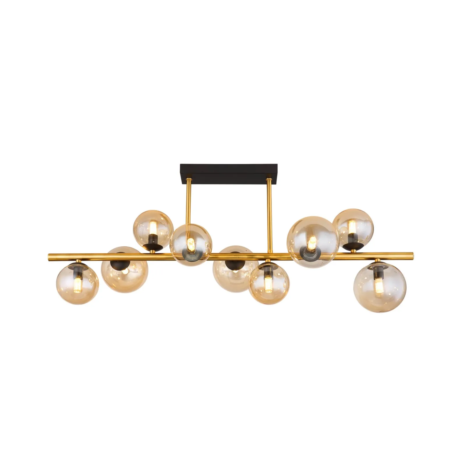 Deckenlampe Riha, Länge 87 cm, amber/messingfarben, 9-flg.