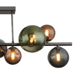 Deckenlampe Riha, Länge 87 cm, rauchgrau/schwarz, 9-flg.