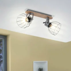 Deckenlampe Sambatello, zweiflammig, braun/silber