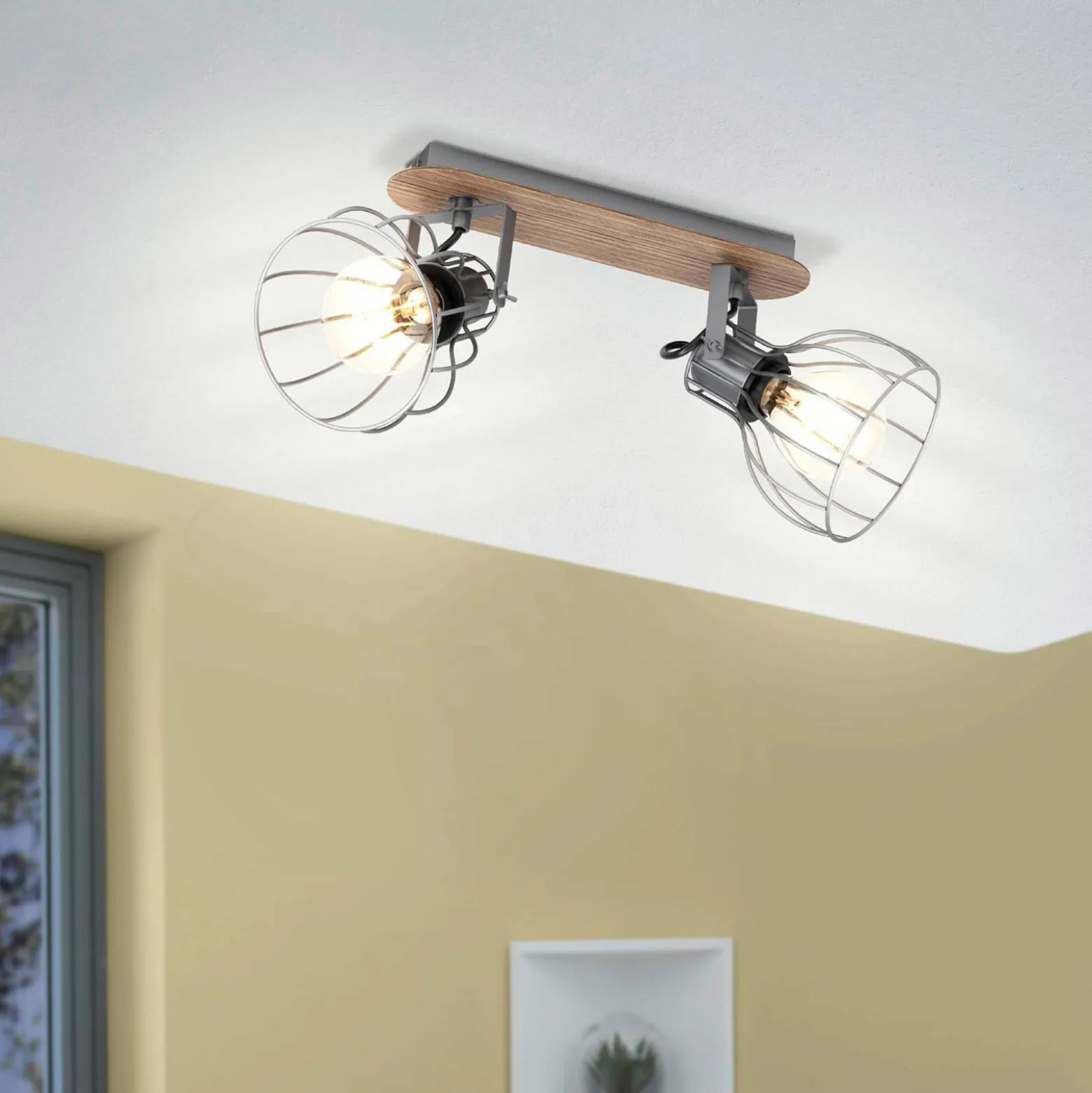 Deckenlampe Sambatello, zweiflammig, braun/silber