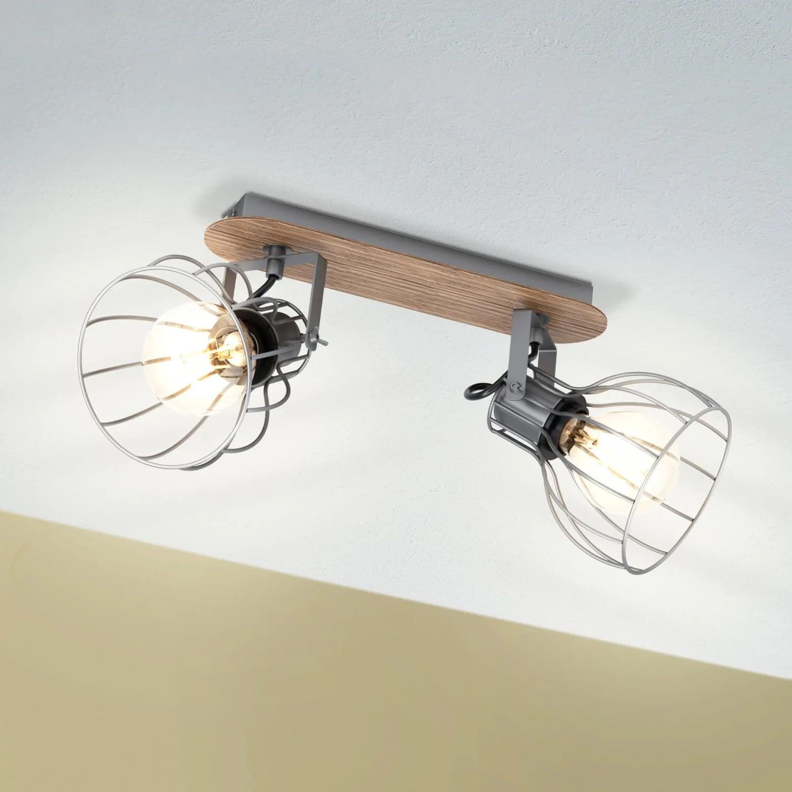 Deckenlampe Sambatello, zweiflammig, braun/silber
