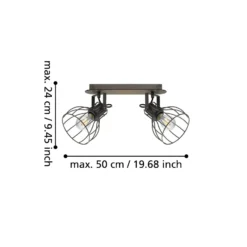 Deckenlampe Sambatello, zweiflammig, braun/silber