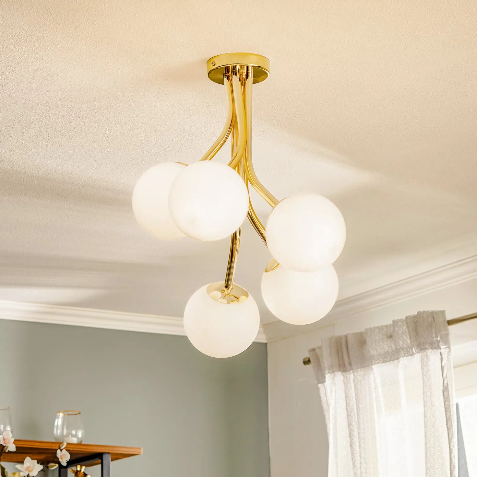 Deckenlampe Selva, fünfflammig versetzt, gold
