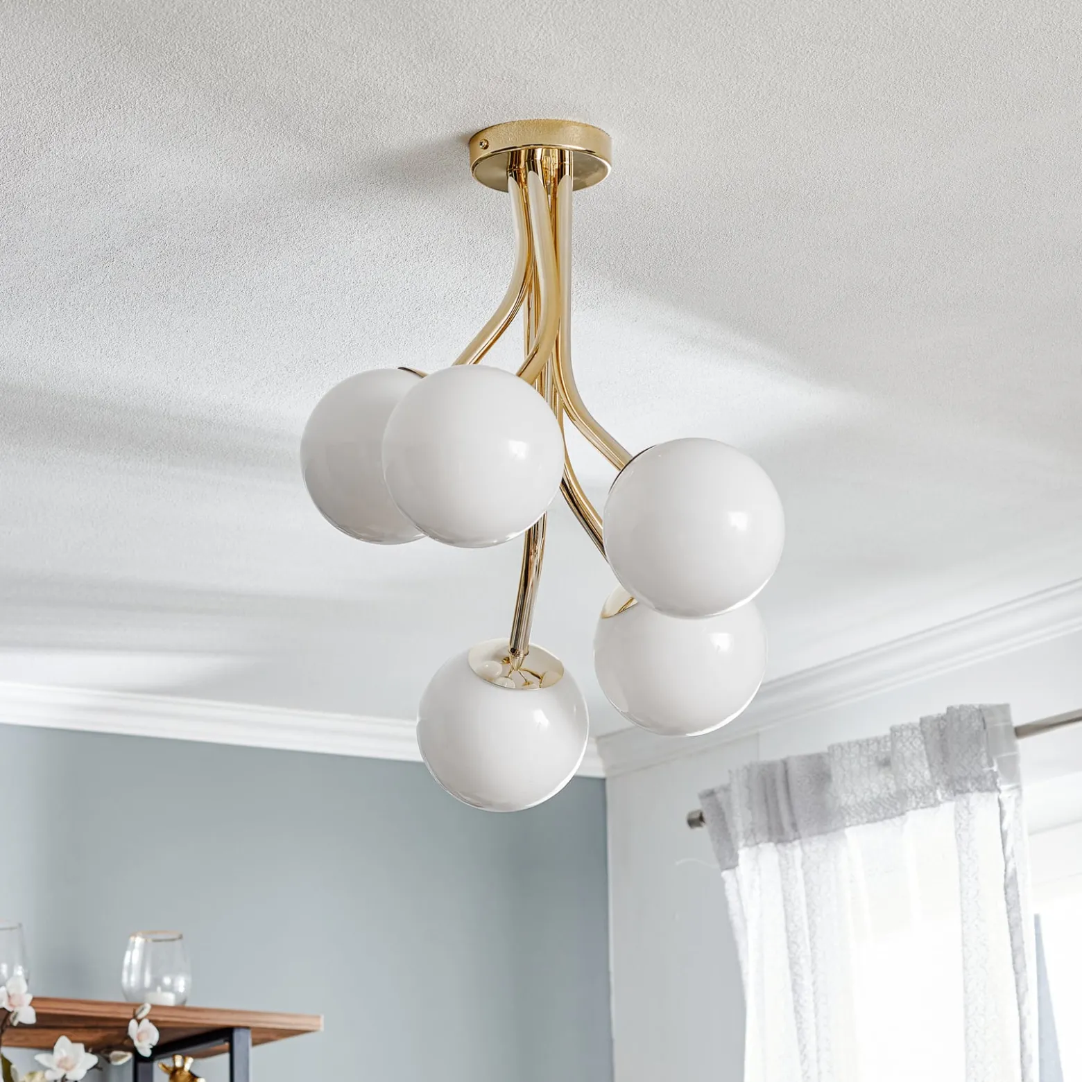 Deckenlampe Selva, fünfflammig versetzt, gold