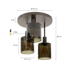 Deckenlampe Sepiora, bronze, 3-flg., Ø 35 cm, Glas, E27