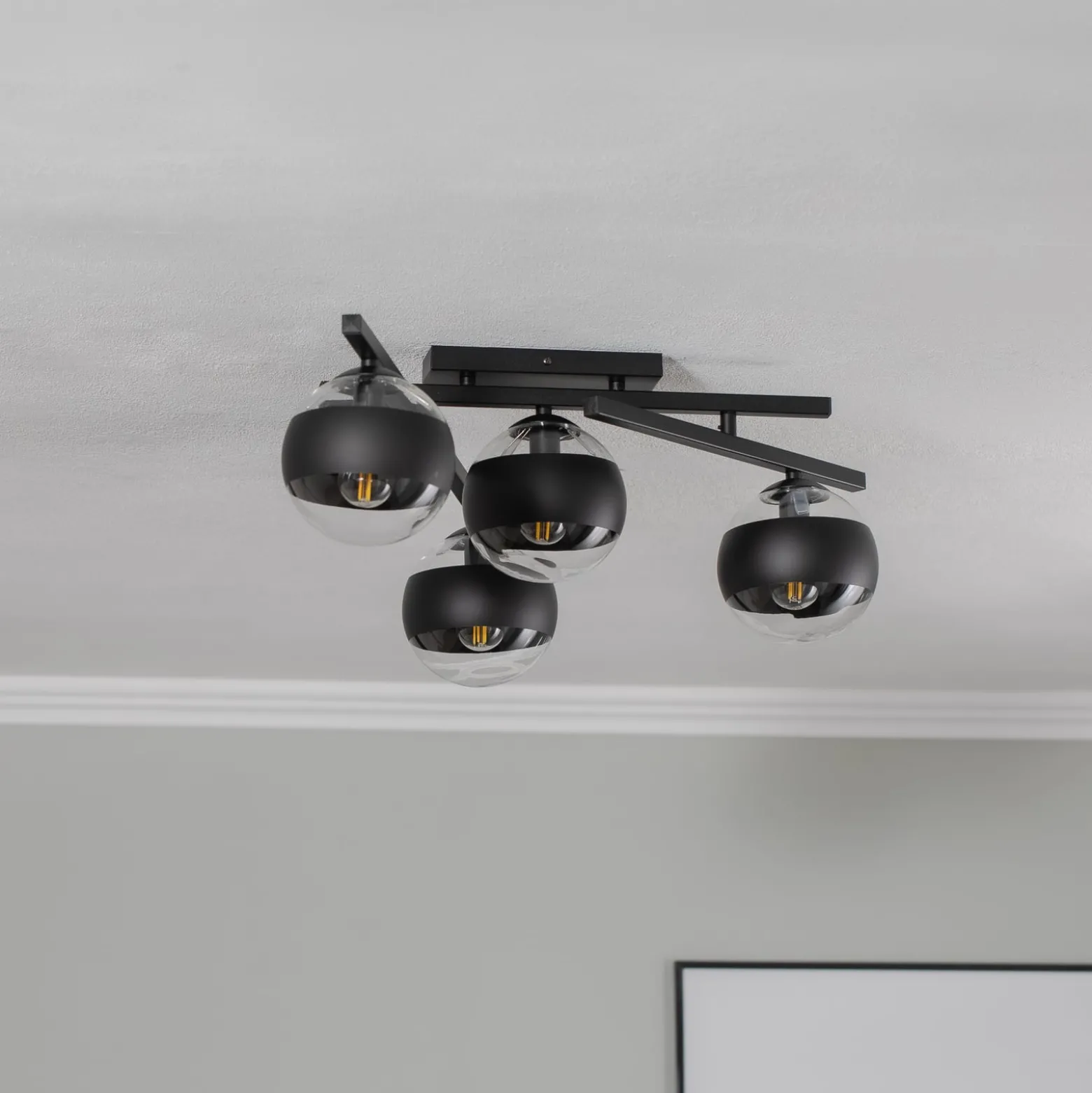 Deckenlampe Smart, schwarz/klar, 4-flammig