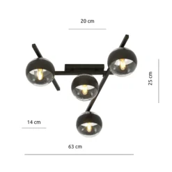 Deckenlampe Smart, schwarz/klar, 4-flammig