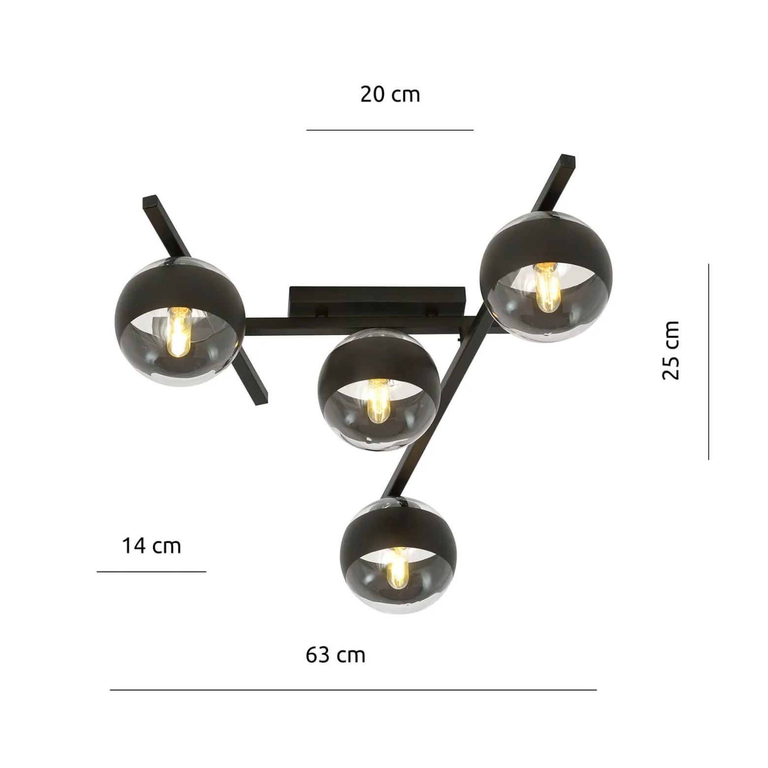 Deckenlampe Smart, schwarz/klar, 4-flammig