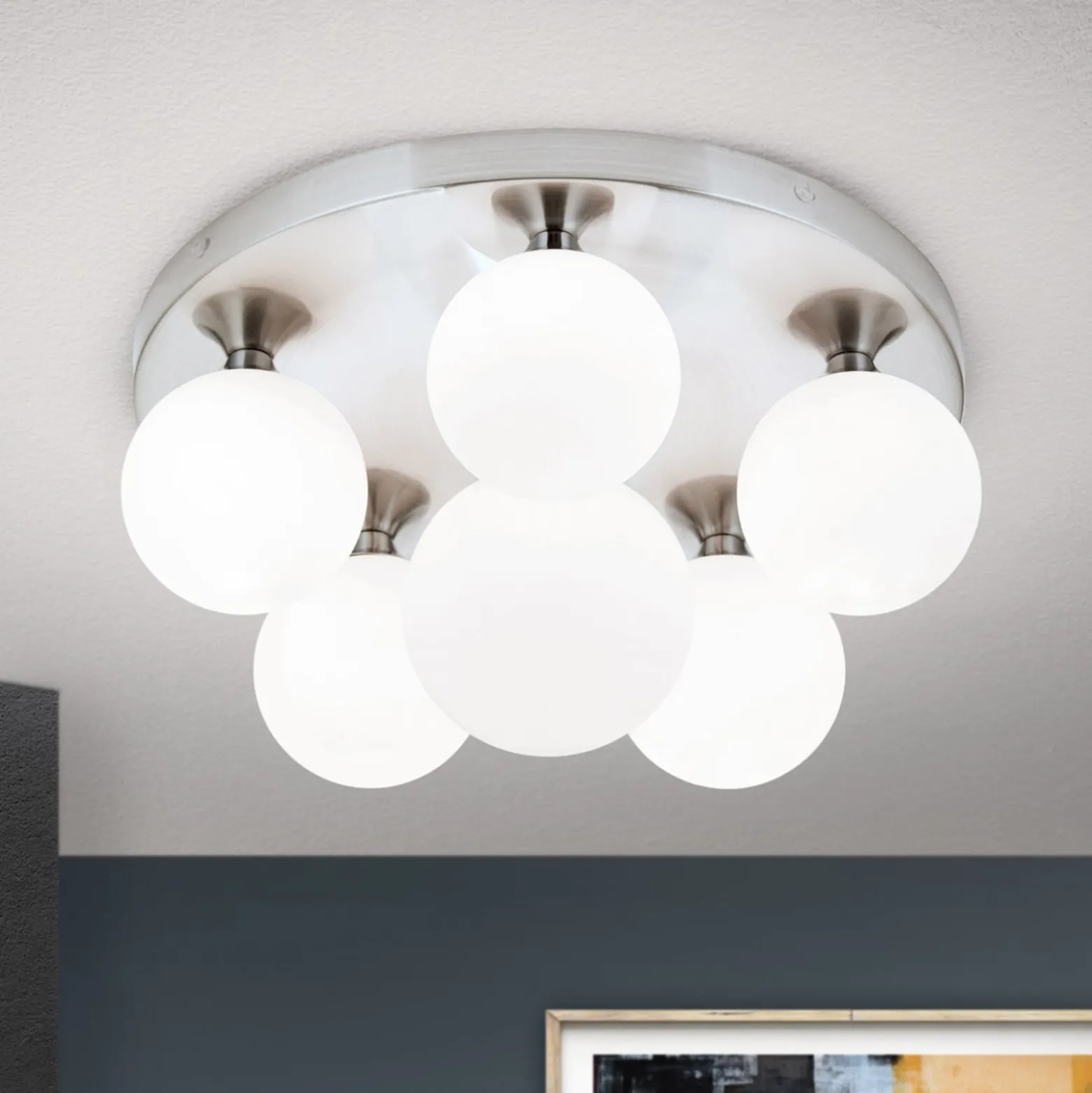 Deckenlampe Snowwhite, Baldachin Ø 36 cm, nickel
