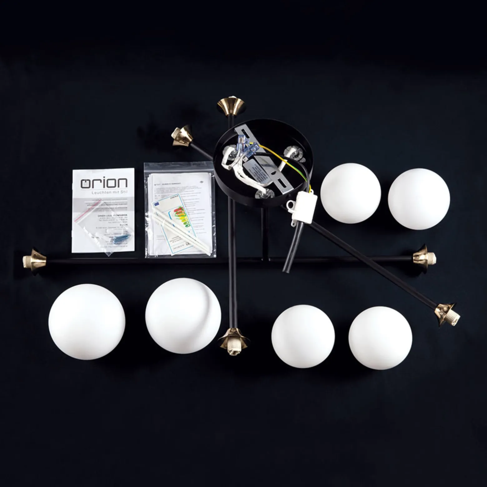 Deckenlampe Snowwhite mit Gestänge, 6fl., schwarz