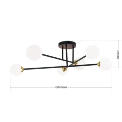 Deckenlampe Snowwhite mit Gestänge, 6fl., schwarz