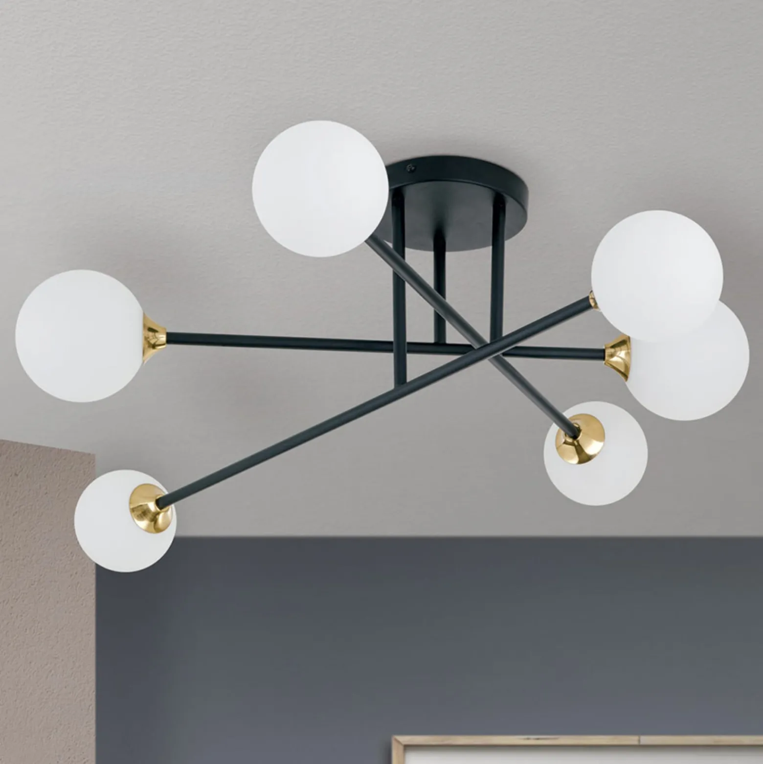Deckenlampe Snowwhite mit Gestänge, 6fl., schwarz