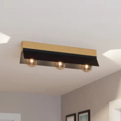 Deckenlampe Tarrafo schwarz, holz natur, 3-flammig