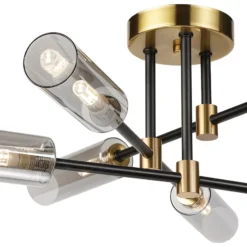 Deckenlampe Tessa, rauchgrau/schwarz/messing, Glas, G9