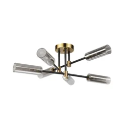 Deckenlampe Tessa, rauchgrau/schwarz/messing, Glas, G9