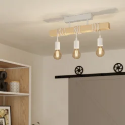 Deckenlampe Townshend aus Holz, 3-flammig weiß