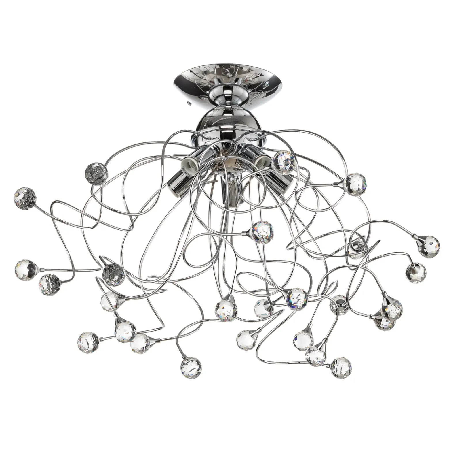 Deckenlampe Trilly in Chrom mit Kristallen, 5fl.