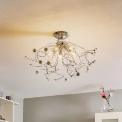 Deckenlampe Trilly in Chrom mit Kristallen, 5fl.