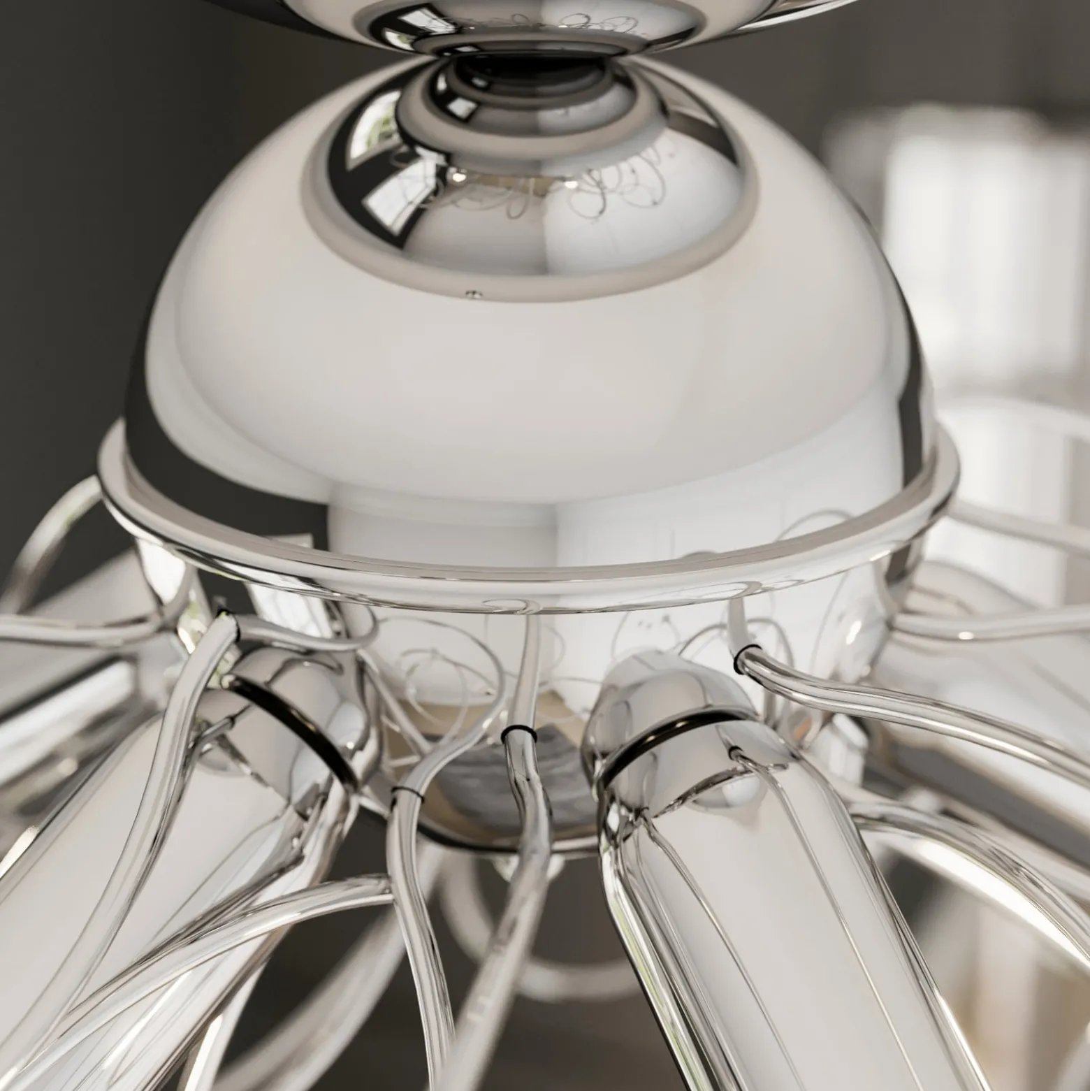 Deckenlampe Trilly in Chrom mit Kristallen, 5fl.