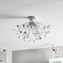 Deckenlampe Trilly in Chrom mit Kristallen, 5fl.