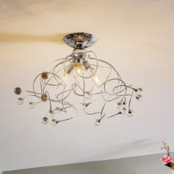 Deckenlampe Trilly in Chrom mit Kristallen, 3fl.