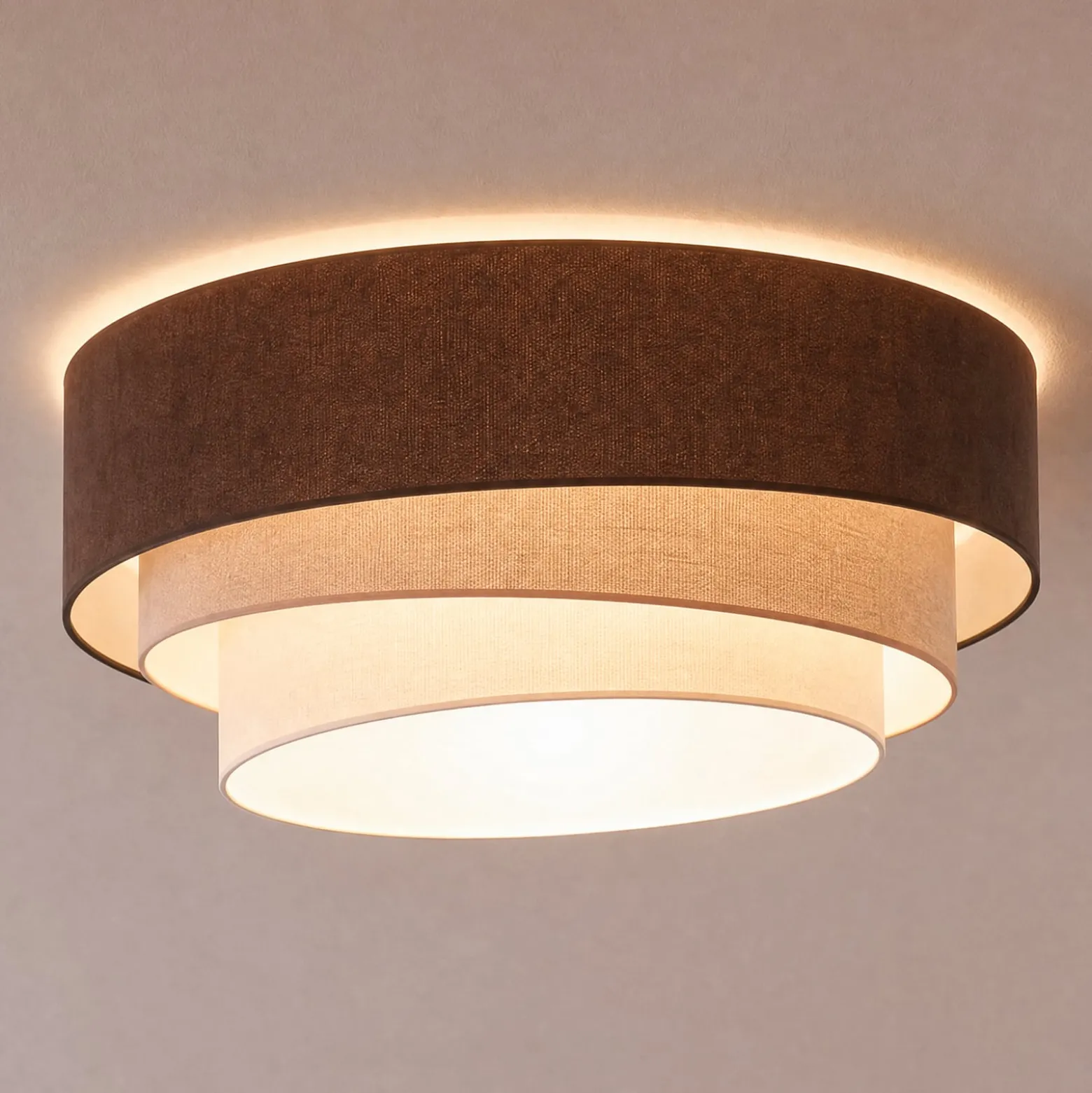 Deckenlampe Trio, braun/beige, Ø 60 cm, Textil, E27