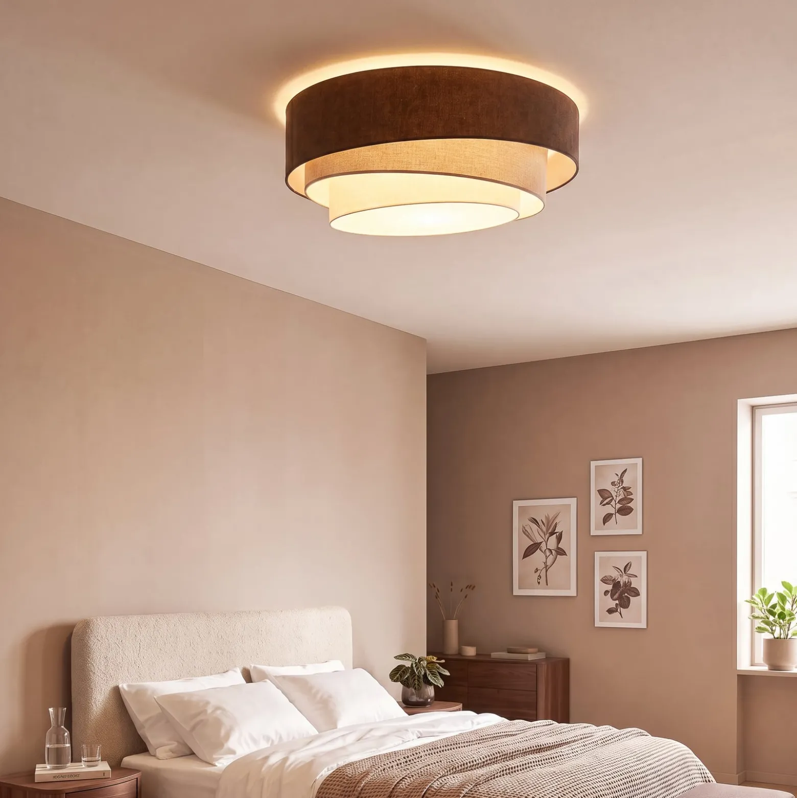 Deckenlampe Trio, braun/beige, Ø 60 cm, Textil, E27