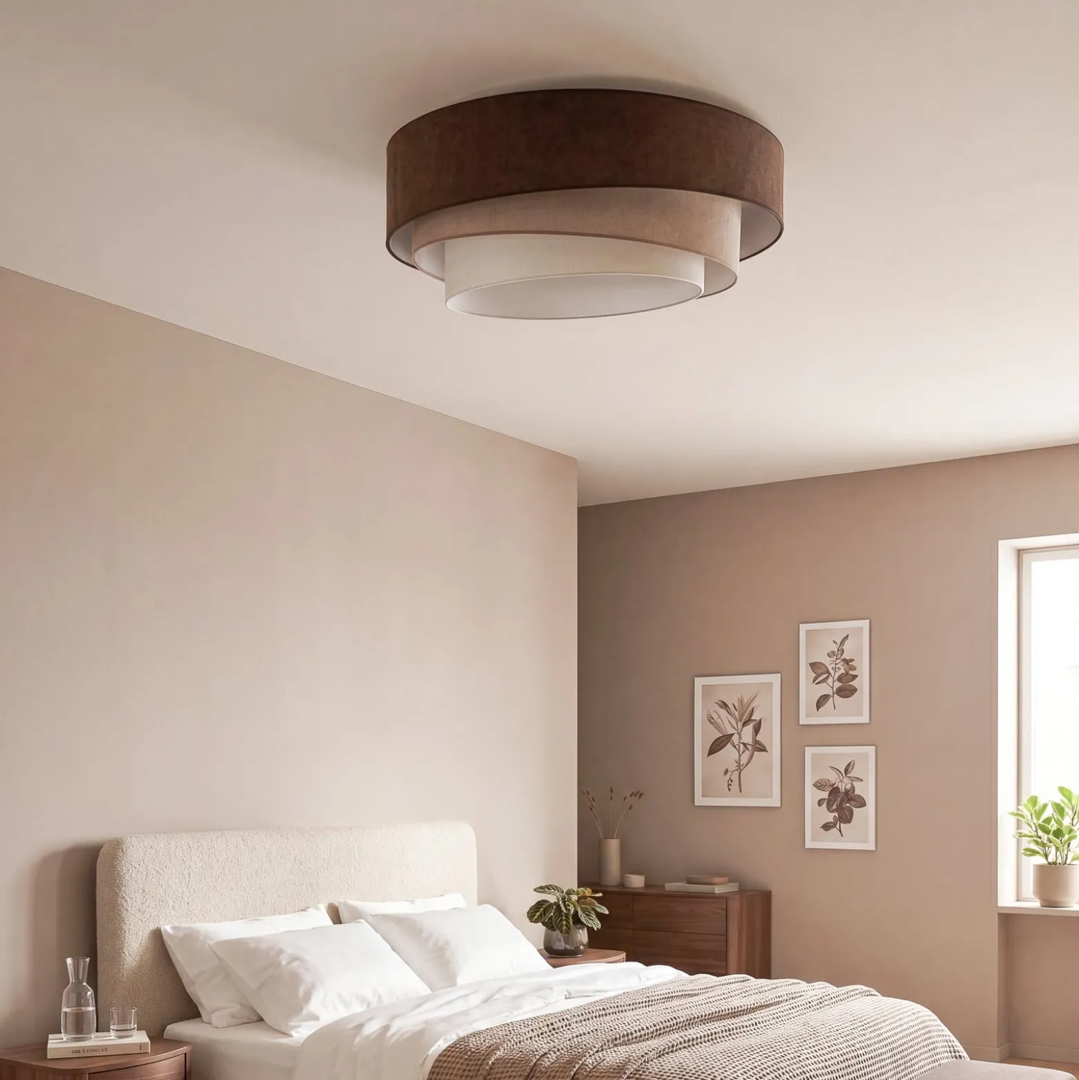 Deckenlampe Trio, braun/beige, Ø 60 cm, Textil, E27