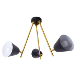 Deckenlampe Triton, schwarz und gold, dreiflammig