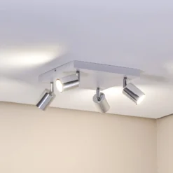 Deckenlampe Tune II, weiß/chrom, Metall, 4-flammig, Quadrat