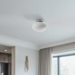 Deckenlampe Ufo, chrom/weiß, Ø 18 cm, Glas, G9