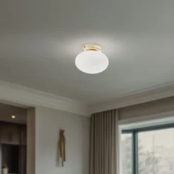 Deckenlampe Ufo, gold/weiß, Ø 18 cm, Glas, G9