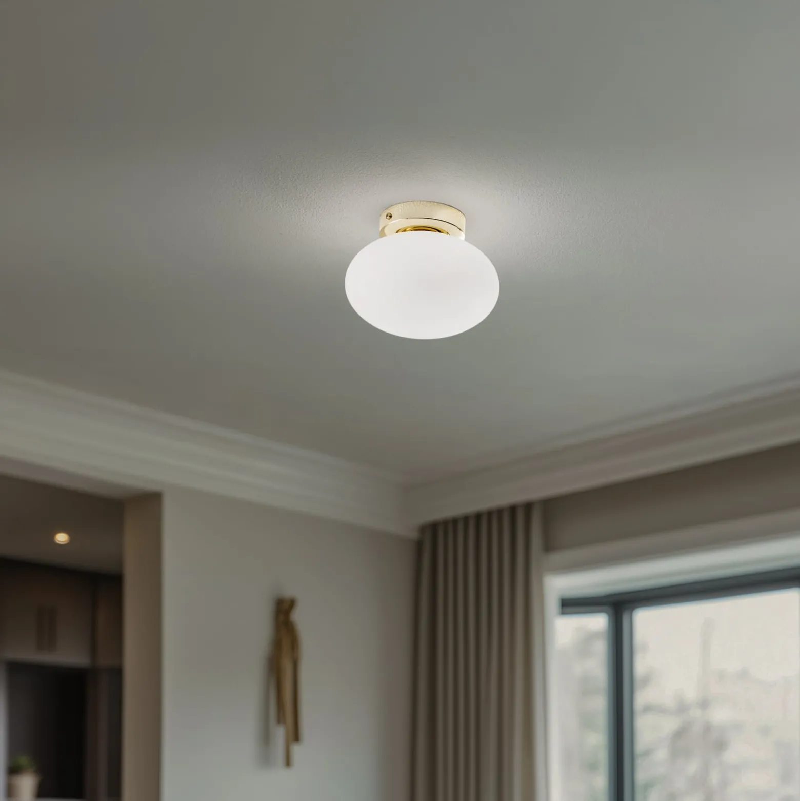 Deckenlampe Ufo, gold/weiß, Ø 18 cm, Glas, G9