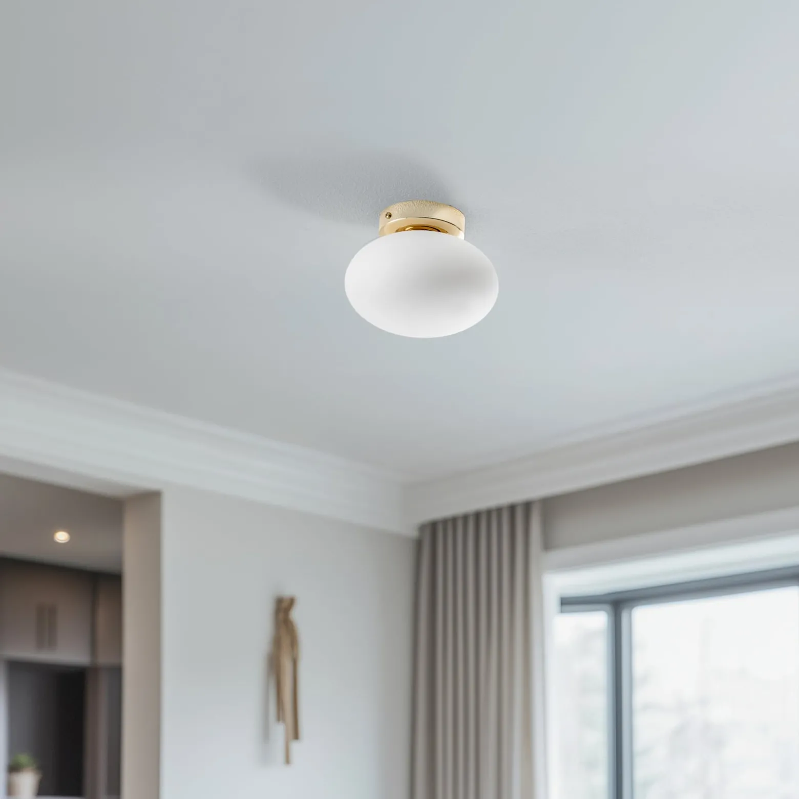 Deckenlampe Ufo, gold/weiß, Ø 18 cm, Glas, G9