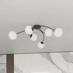 Deckenlampe Vibra, opal/schwarz, Länge 97 cm, Glas, 6-flg.