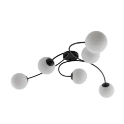 Deckenlampe Vibra, opal/schwarz, Länge 97 cm, Glas, 6-flg.