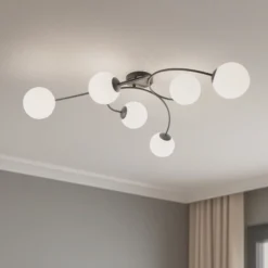 Deckenlampe Vibra, opal/schwarz, Länge 97 cm, Glas, 6-flg.