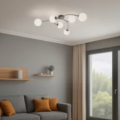 Deckenlampe Vibra, opal/schwarz, Länge 97 cm, Glas, 6-flg.